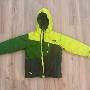 Kids North Face Green and Yellow Camouflage Ski Jacket